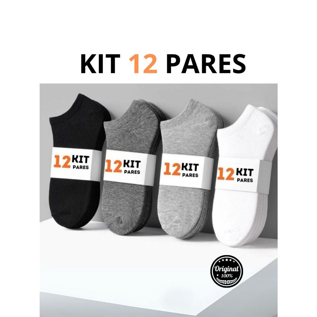 Kit 12 Pares de meia soquete de algodão unisex Cano curto Premium