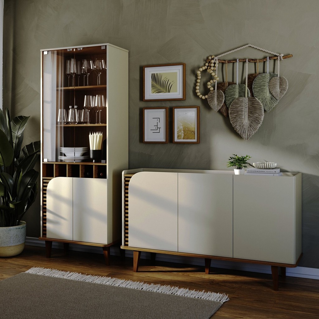Conjunto Cristaleira 2 Portas de Vidro Jurerê e Buffet para Sala de Jantar 3 Portas Jurerê - Home & Living