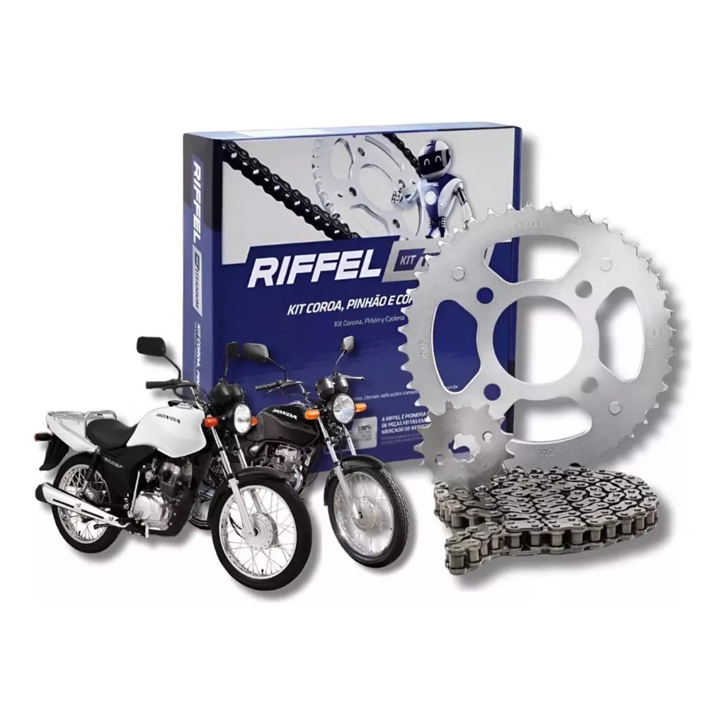 Kit Relação Tração Transmissão Honda CG 125 CARGO FAN 2009 à 2013 Original Riffel