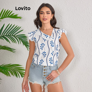 Lovito Blusa de botões assimétricos Boho Plants para mulheres LBL20460 em Oferta na Shopee