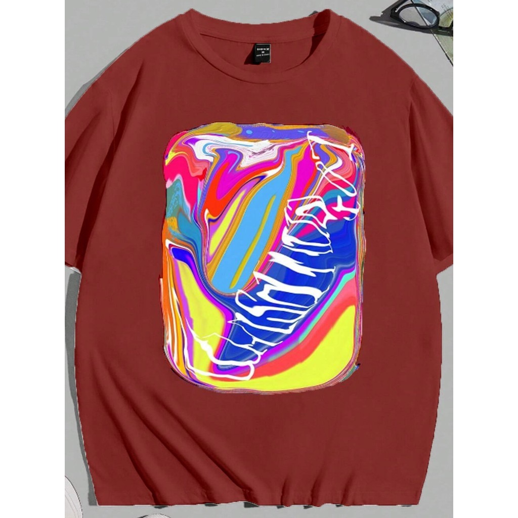 Camiseta Oversized Unissex Estampada Colorido Abstrato Blusa Streetwear Aesthetic Confortável