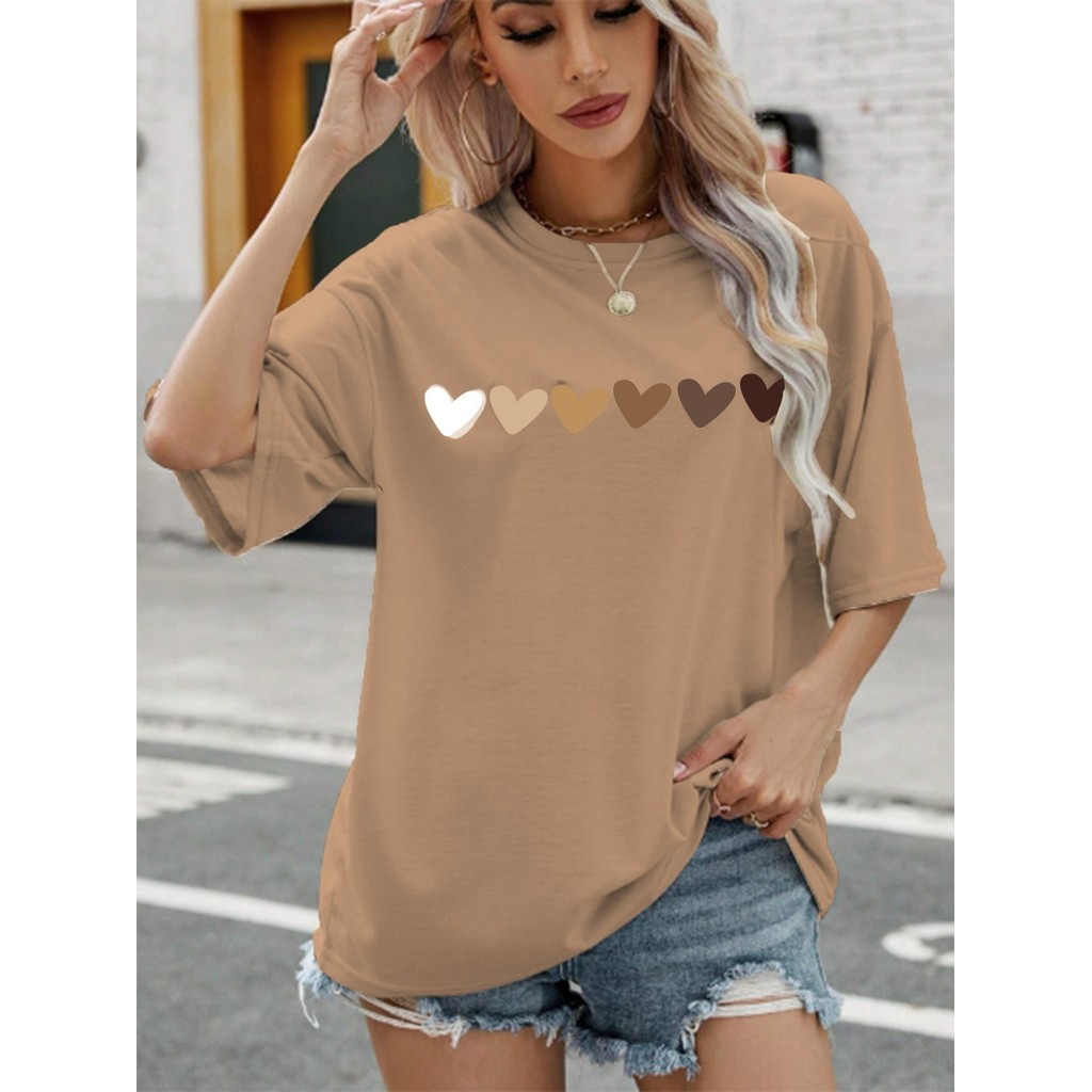 Camiseta Feminina Larga Oversized Skatista Blusa Estreetwear Unissex Estampada Coração Desenho