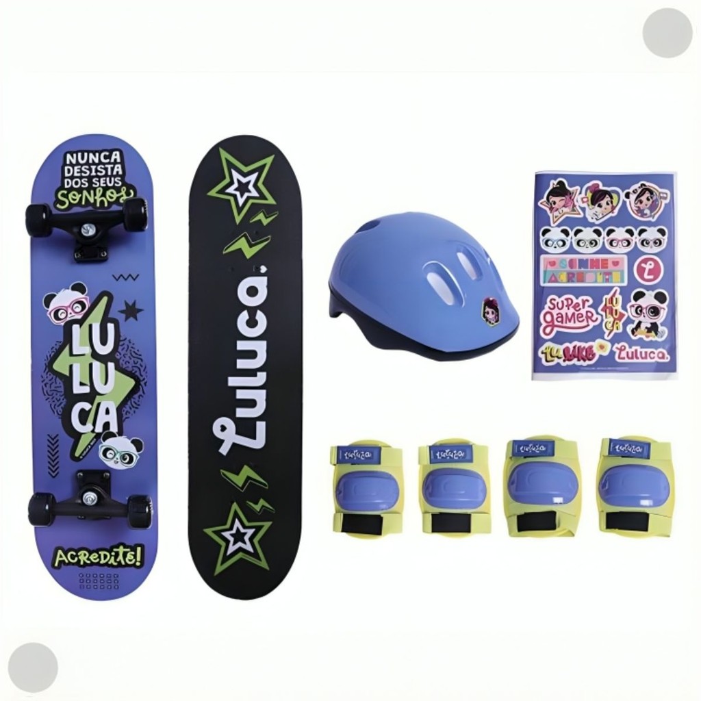 Skate Infantil Luluca Com Acessórios Azul  F01358 - Fun - Sports & Outdoors