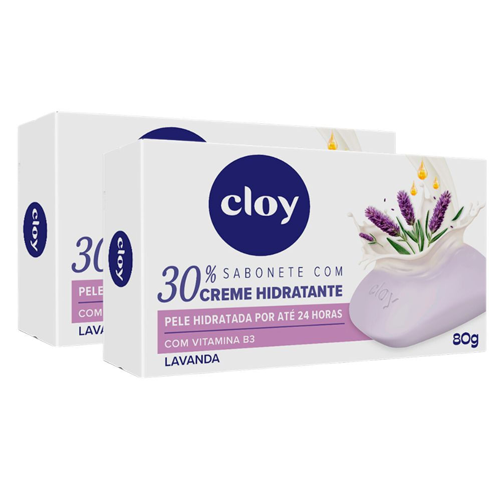 Kit 2 Sabonete em Barra Cloy Lavanda Creme Hidratante 80g - Beauty