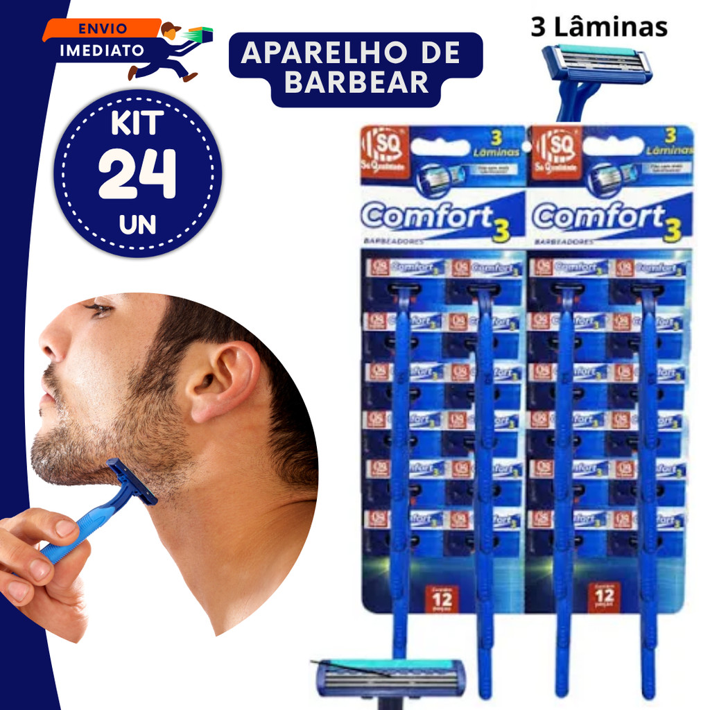 Barbeador Descartável 3 Lâminas Corte Preciso e Confortável 6 12 24 Unidades