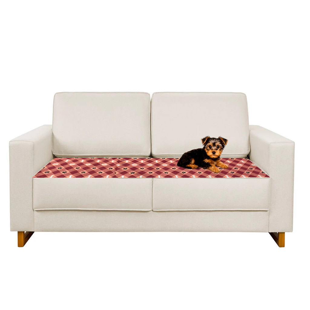 Manta Protetora Pet Impermeavel Para Cama e Sofá Zoola Xadrez Pata Cama de Solteiro - 138 cm x 67 cm