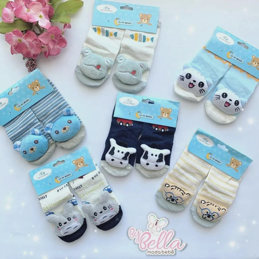 kit Ate 6 pares Meia de Bebe meias Com sinos dê Bichinho em Oferta na Shopee