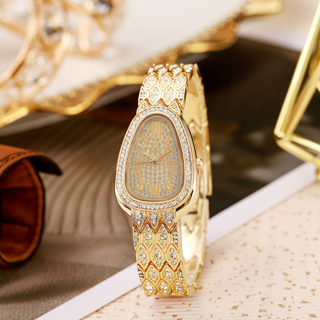 Relógio Feminino em Forma de Cobra com Pulseira de Aço Gypsophila, Luxo Leve, Relógio de Liga com Diamantes, Relógio de