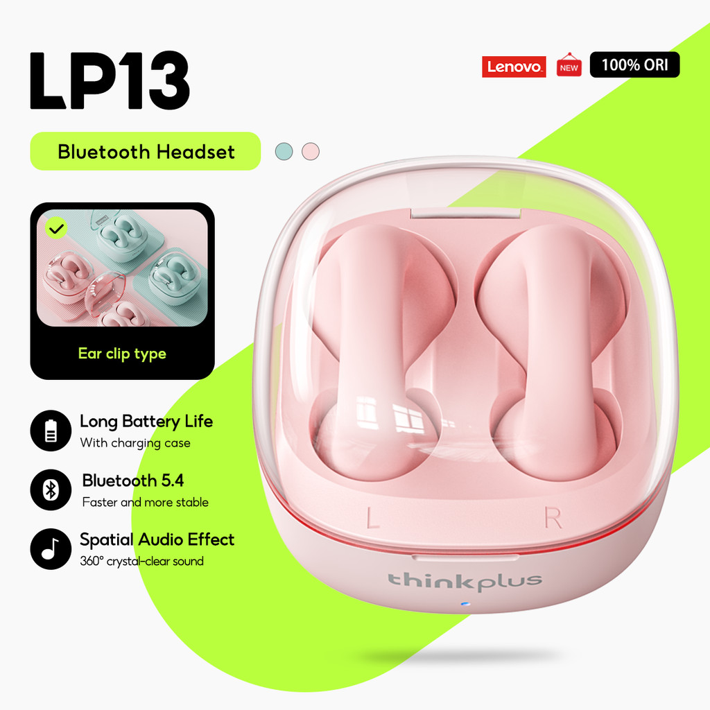 Lenovo Fones De Ouvido Thinkplus LP13 Bluetooth 5.3 Fone Sem Fio Com Microfone Earclip Alta Fidelidade Estéreo TWS em Oferta na Shopee