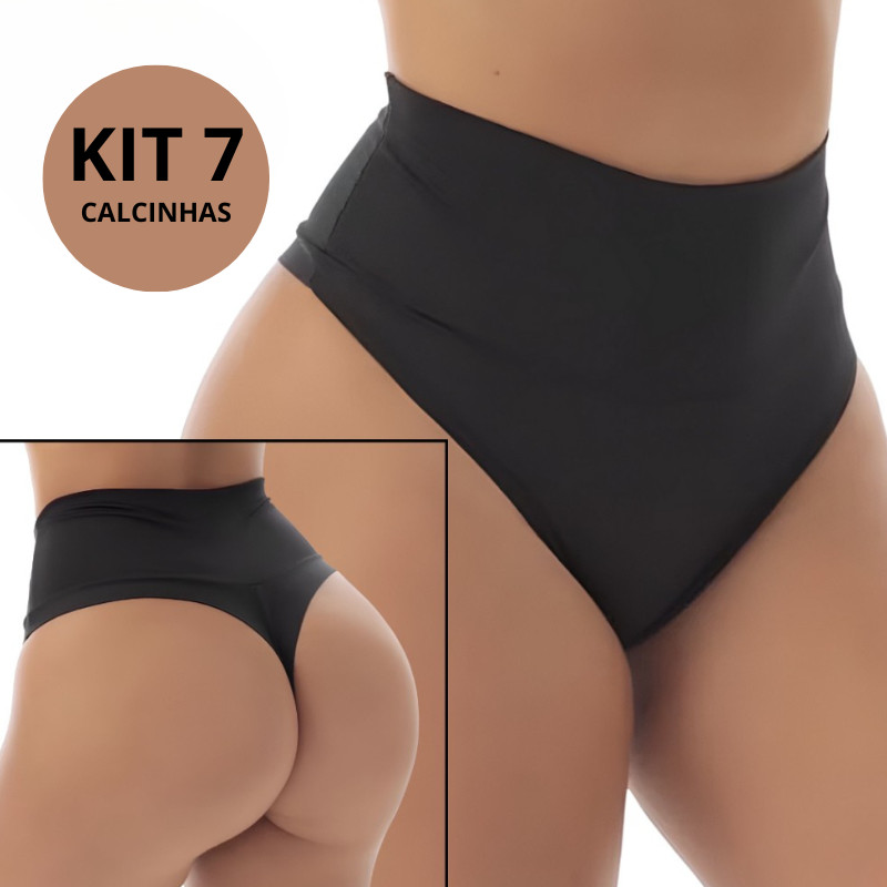 Kit 7 Calcinha Cós Alto Modeladora Cintura Alta de Compressão Seca Barriga Não Marca Fio Dental Mk em Oferta na Shopee