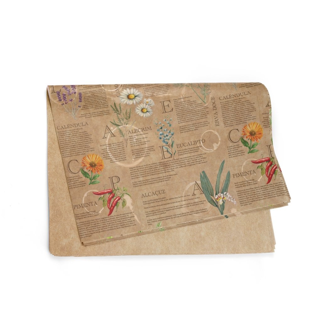 Kit 5/10/25 Papel Kraft Decorado Botanico 59,0 x 80,0cm, Floral Atlanta.