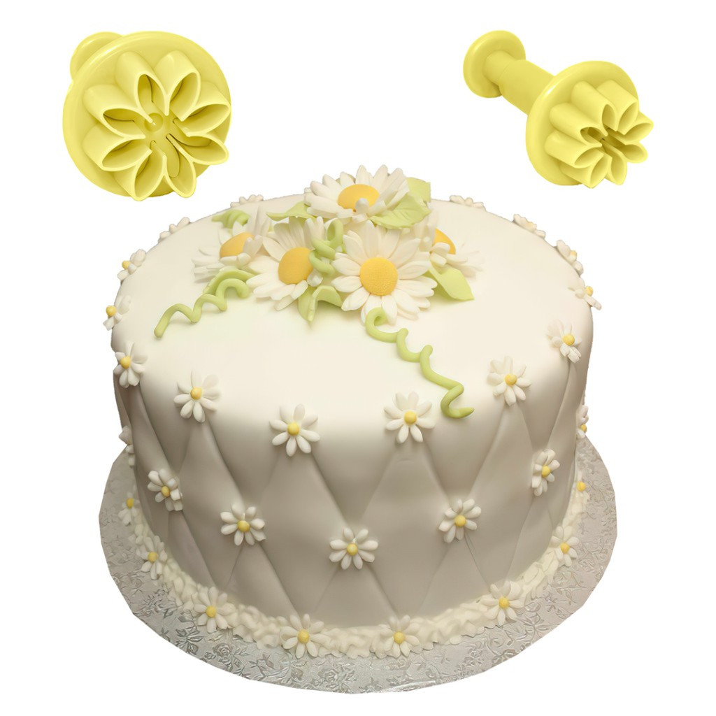 Kit Ejetor C/ 2 Peças Margaridas Decoração Aplique Pasta Americana Confeitaria BlueStar