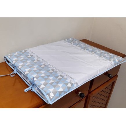 Trocador para comoda bebe Menino Azul Bebê e Cinza Geométrico Guippir - Trocador Luxo plastificado Bebe