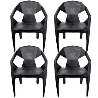 Kit 4 Cadeiras Plástica Poltrona Preta Restaurante Igreja Lanchonete bar jardim em Oferta na Shopee