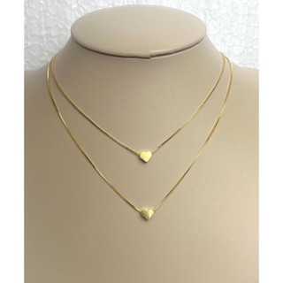 Colar Duplo na Fita de coração corrente Dupla Luxo Folheado Ajustável em Oferta na Shopee