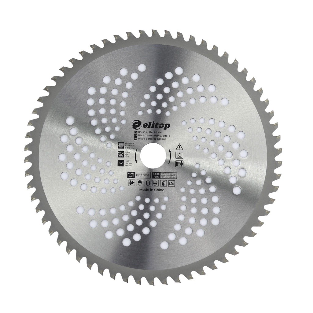Lâmina Serra Circular para Roçadeira de Videa, 62 dentes 255 x Furo Central 25.4mm