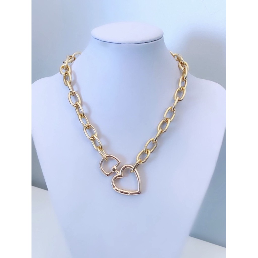 Colar mosquetão de coração choker corrente elos dourada banhado a ouro 18k sucesso de vendas colar romântico namorados