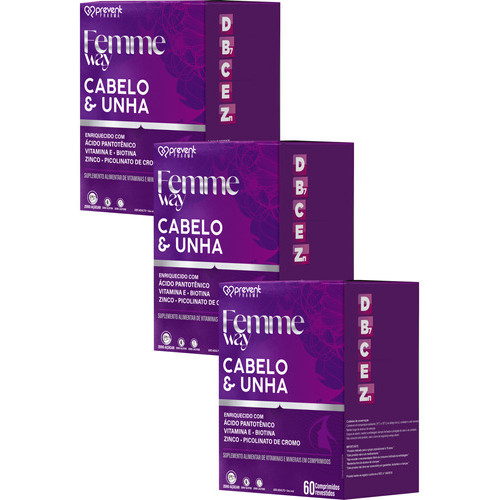 Femme Way Cabelo e Unha – Vitamina Completa | Prevent Pharma 3cxs em Oferta na Shopee