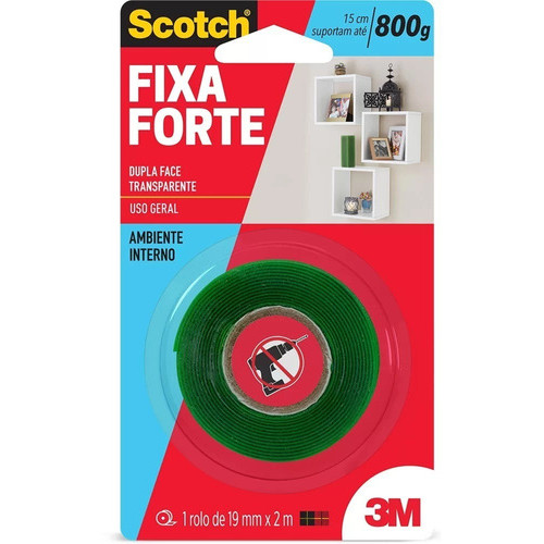 Fita Dupla Face Transp. Fixa Forte 19mmx2m 3m Scotch 800g
