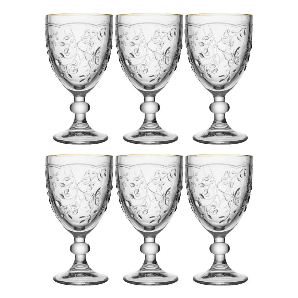 Cj 6 Taças 320ml New Butterfly Fio De Ouro Cristal - Lyor em Oferta na Shopee