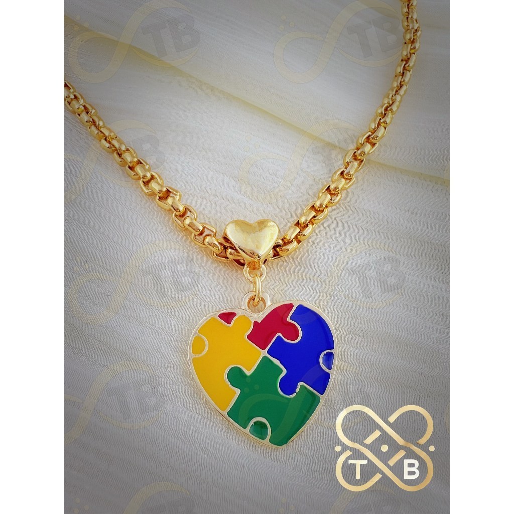 TB Acessórios Moda Coração com Peças de Quebra-Cabeça Acessório Elegante para Celebrar Amor Inclusão