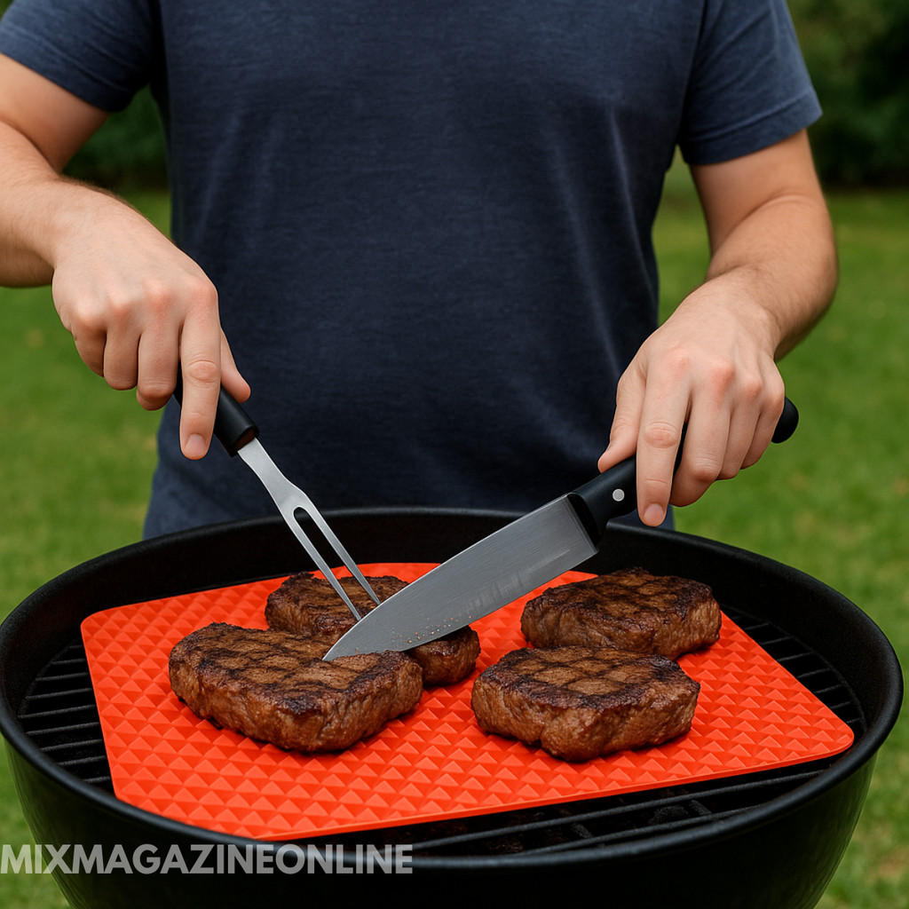 Tapete Culinário de Silicone + Conjunto de Faca e Garfo Kit para um Churrasco Prático e Completo