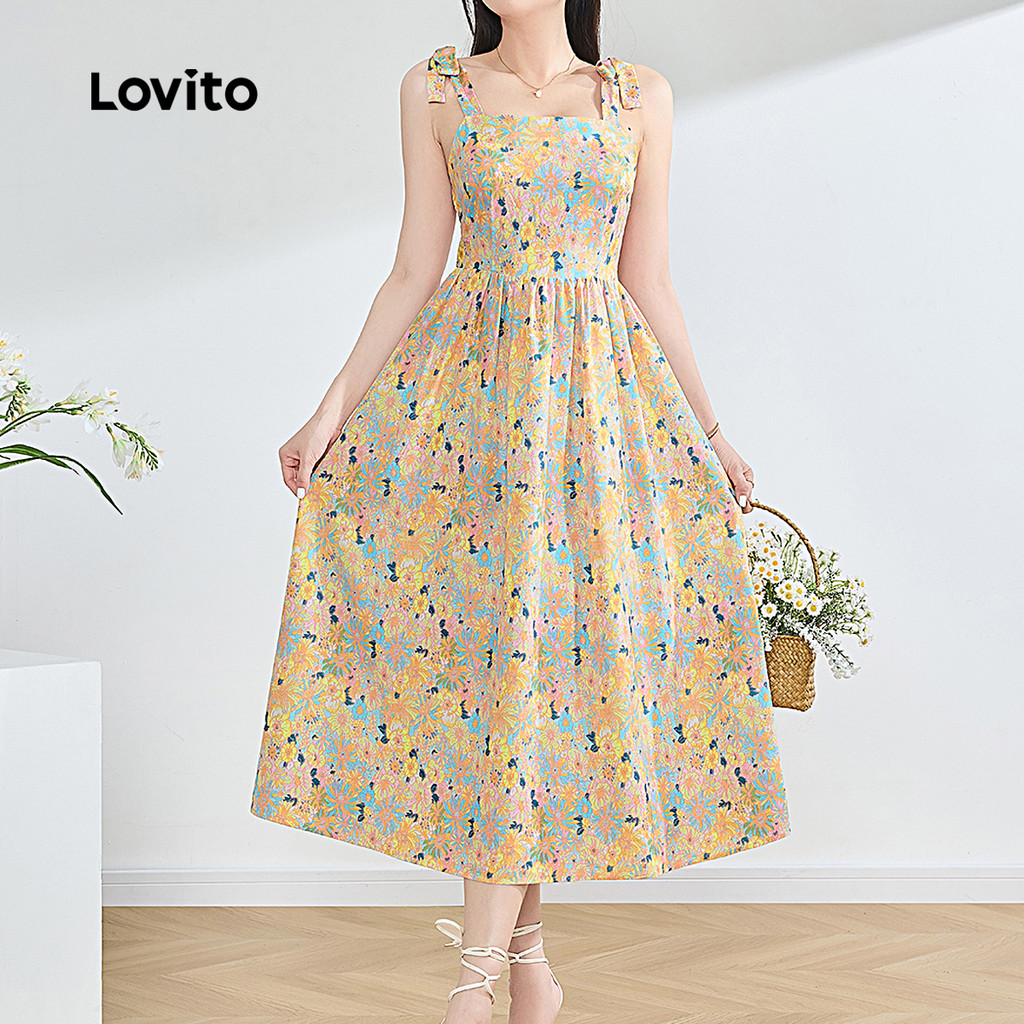 Lovito Vestido Boho Com Cadarço Padrão Vestido Multicolorido De Verão/Primavera Para Mulheres L134LD121 - Women Clothes