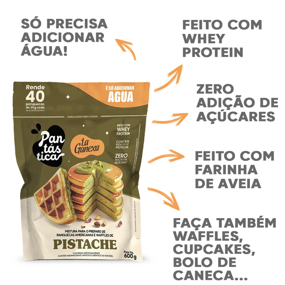 PANTASTICA LAGANEXA 600G - SABOR PISTACHE - PANQUECA PROTEICA - SEM AÇUCAR — imagem 2 de 2