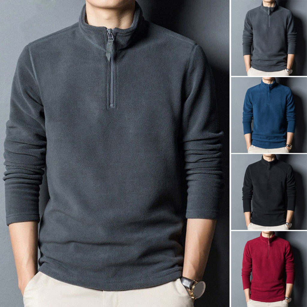 Men Winter Sweatshirt Soft Top Men's Fleece Zip-up with Neck Protection Warm and Stylish Daily for Southeast Asian