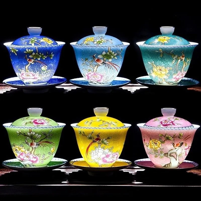 Casa Gaiwan High-End cerâmica esmalte único copo pessoal esmalte colorido tigela de chá conjunto de chá Kung Fu Sancai x