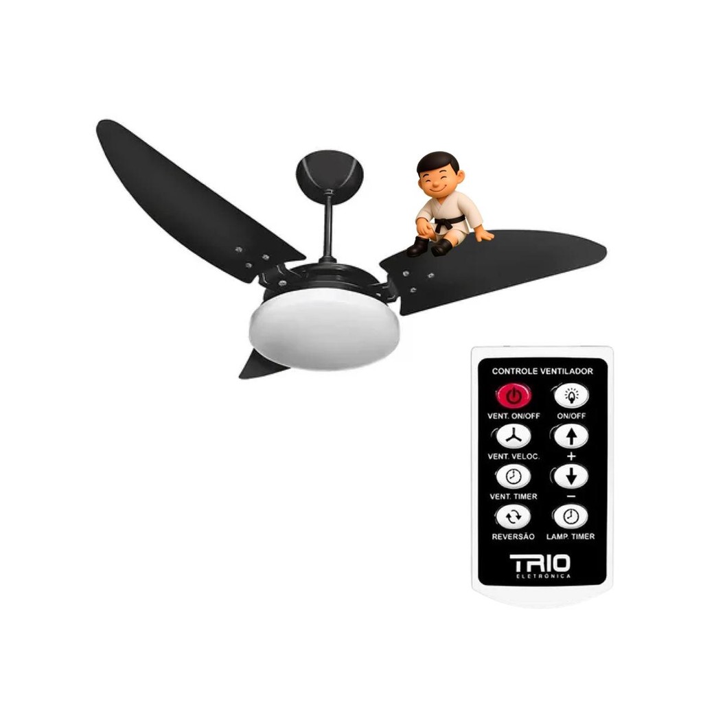 KIT VENTILADOR TETO VENTEX NINA 127V LED 18W 3000K PRETO + CONTROLE REMOTO TRIO