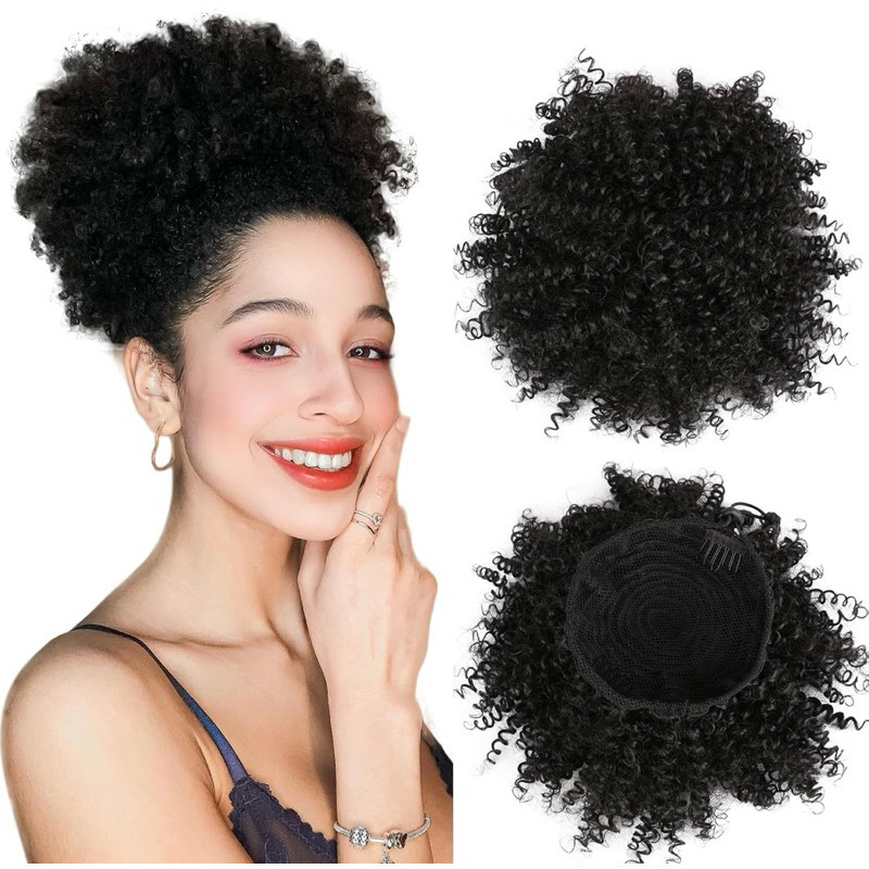 Aplique Coque de Cabelo Cacheado Curto Afro Puff Orgânico -Com Regulador e Pentes /Acessório de Cabelo/Rabo de Cavalo