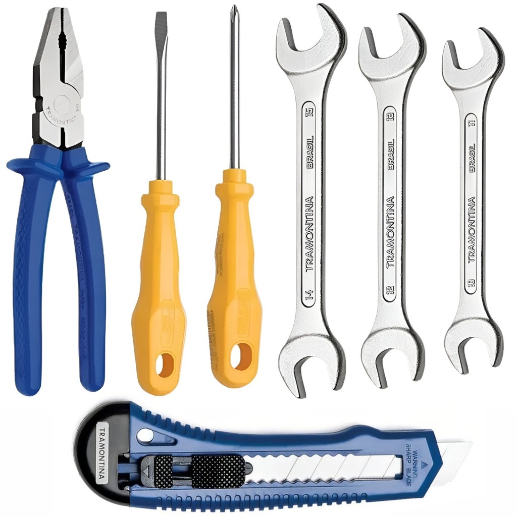 Kit de Ferramentas Tramontina Alicate Estilete Chaves de Fenda e Chaves Fixas 7 Peças Original