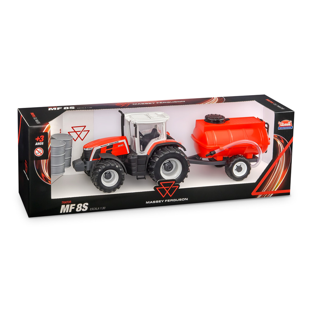 Trator Brinquedo Miniatura Massey Ferguson MF8S Réplica Tanque