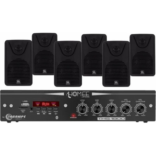 Kit Som Ambiente Taramps 6 Caixas Foco 35 + Amplificador Receiver Setorizador Taramps Ths1800w