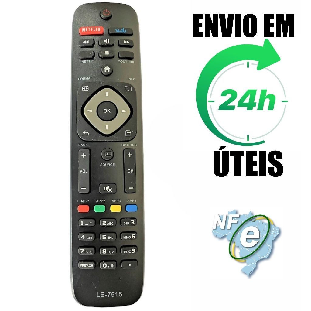 Controle Compatível Tv Philips Smart Netflix Vudu Youtube 40pfg5100/40pfg5509/ 40pfg5109 / 40ug6000