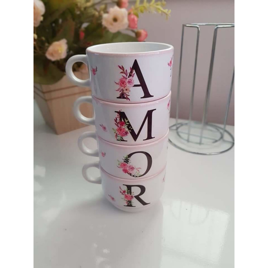 Jogo de Xícara Cerâmica Personalizada 4 unidades - Café - Com seu Nome, logo, frase ou imagem - Dia das Mães