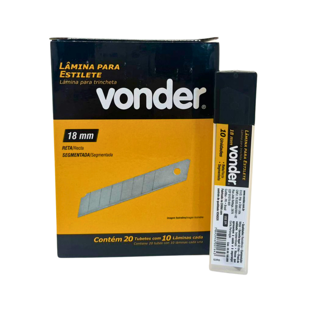 Lamina Estilete Normal 18MM 7 Divisões Caixa Fechada c/200 Lâminas Vonder