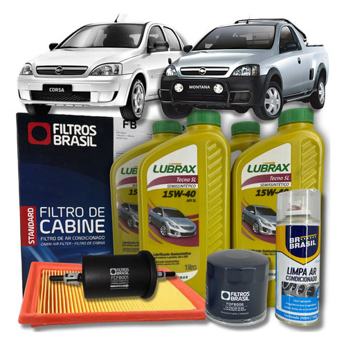 Kit Revisão Óleo Filtros e Higienização - GM Corsa / Montana - 15W40 Lubrax em Oferta na Shopee