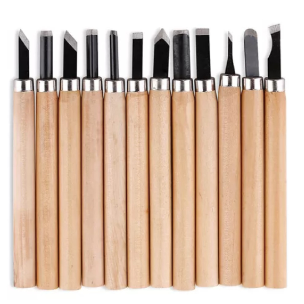 Kit 12 Ferramenta Entalhe Madeira Artesanato Escultura Formão Cinzel em Oferta na Shopee