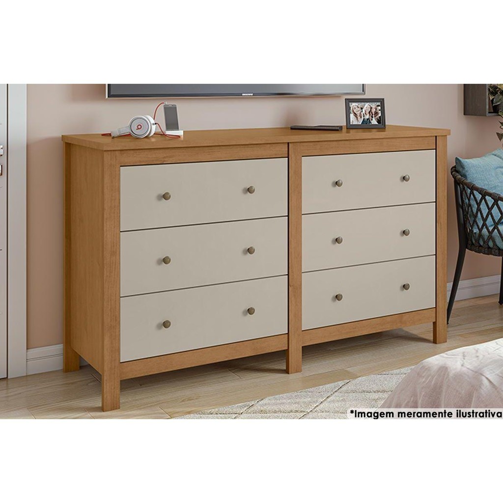 Cômoda de Quarto Horizontal Maggiore c/ 6 Gavetas Amêndoa/Off White - Lopas em Oferta na Shopee