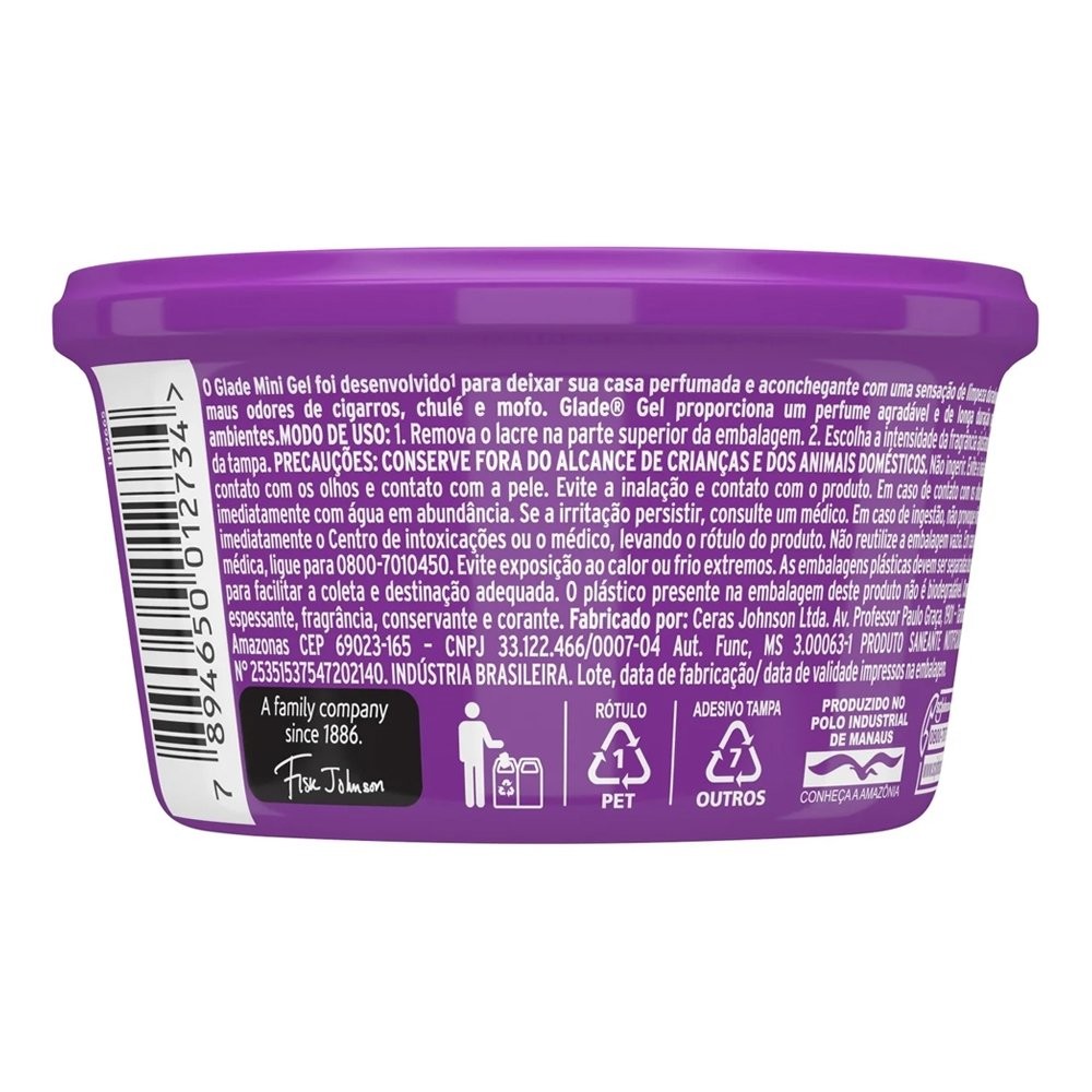 Detalhes do Purificador de Ar Glade Gel Lavanda 70g Embalagem com 12 Unidades