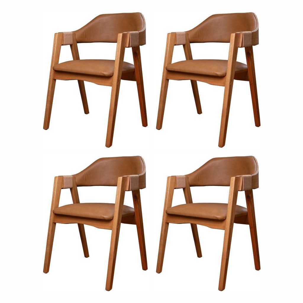 Kit 4 Cadeiras de Madeira Maciça Tauari, Estofada e Braço com Corda Náutica Bélgica Espresso Móveis 4