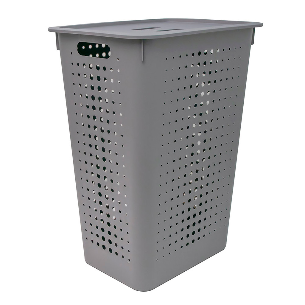 Cesto Organizador Roupa Suja 47L Chumbo Tampa Alças Ventilado Multiuso Organiza Casa Lavanderia Ou em Oferta na Shopee