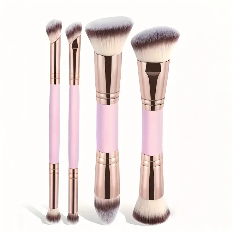 Kit 4 Pincéis de Maquiagem Multifuncionais Duo Ponta – Pincéis Faciais para Base, Corretivo e Blush
