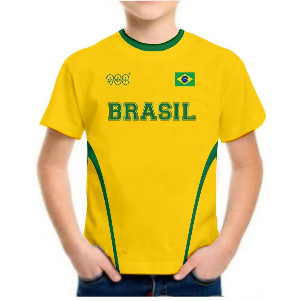 Camiseta Brasil Filtro UV50 Infantil Uniforme Volei Futebol Volei