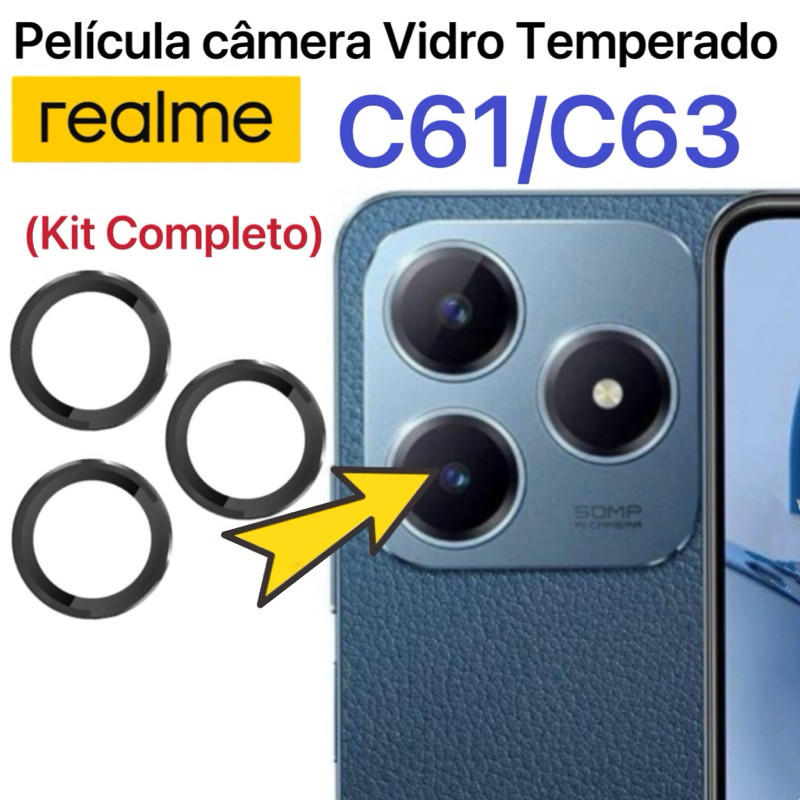 Kit 3 peças Películas De Câmeras vidro temperado Para Realme C61 / C63 completa Protetor De Lente de celular em Oferta na Shopee