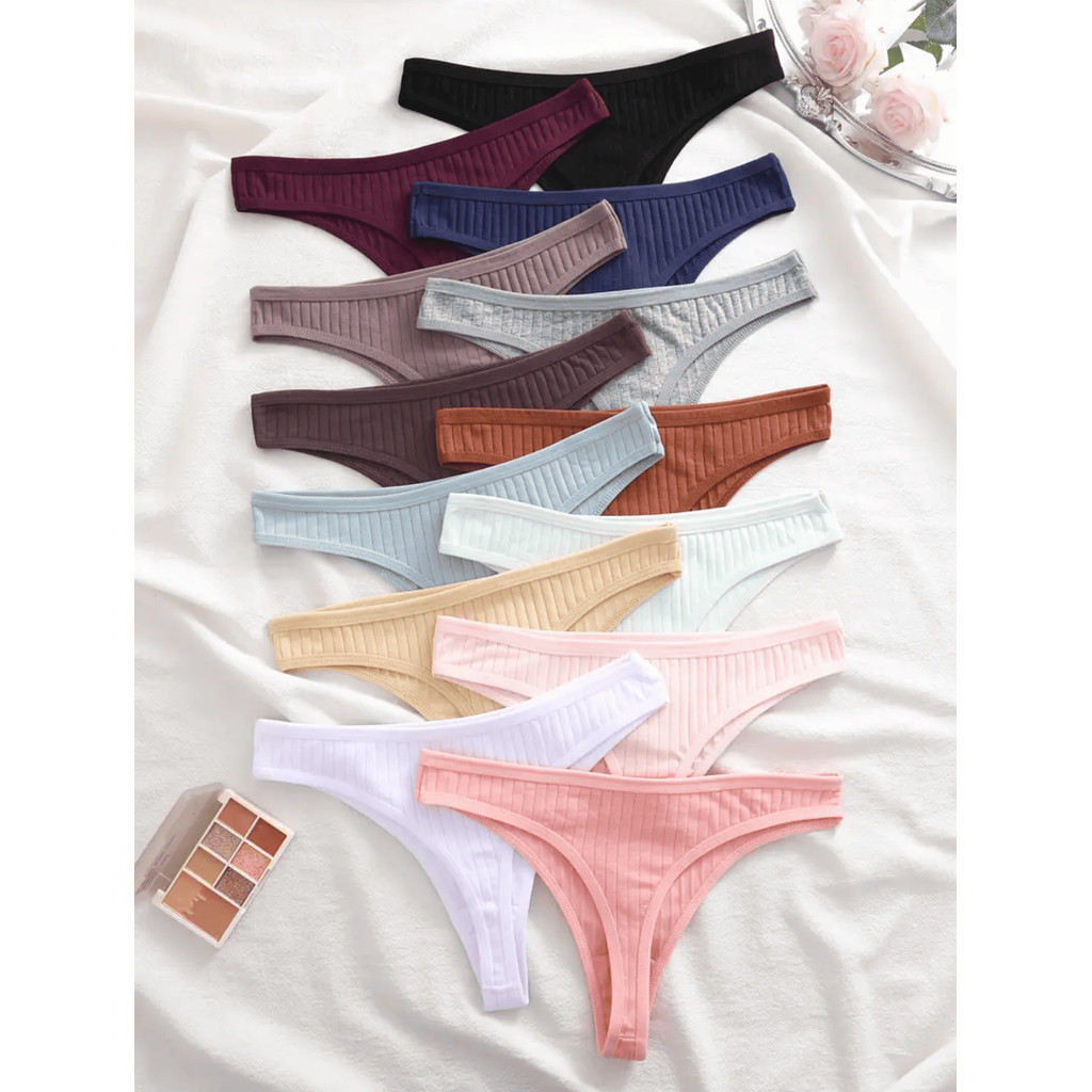 Kit 10 Calcinhas Fio Dental Algodão Canelado Feminina Conforto Diário - Sexy Cores Variadas