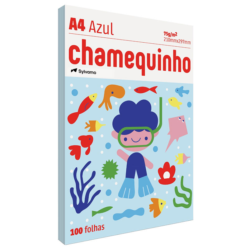 Papel sulfite A4 75g Azul 210x297 com 100 folhas Chamequinho - Stationery