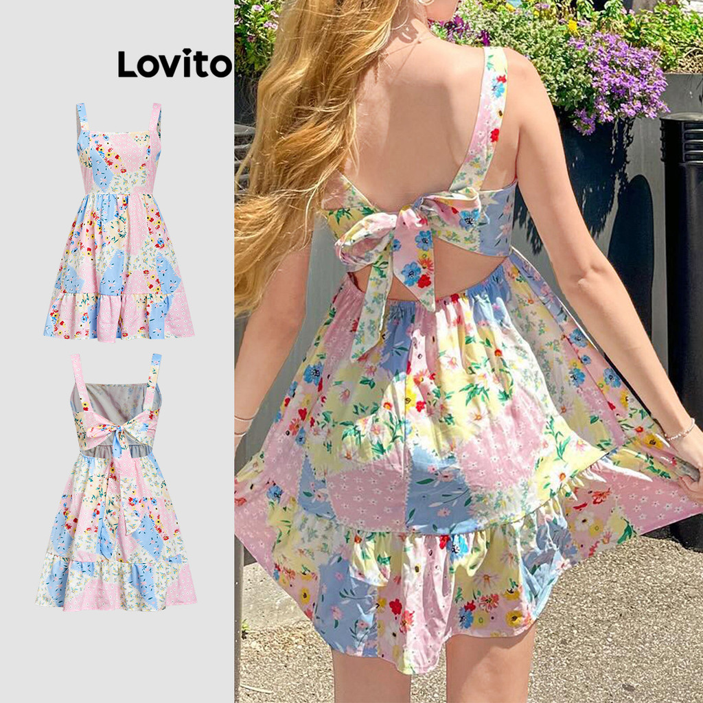 Lovito Vestido Casual Paisley Sem Costas Com Babados E Bainha Nas Costas Para Mulheres L113MD355 em Oferta na Shopee